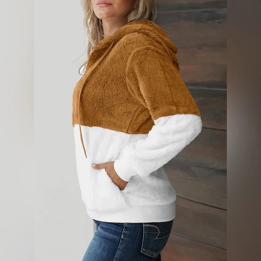 NWOT Bicolor Oversized Plush Top Zip Pullover Hoodie | Size Large - Picture 8 of 9